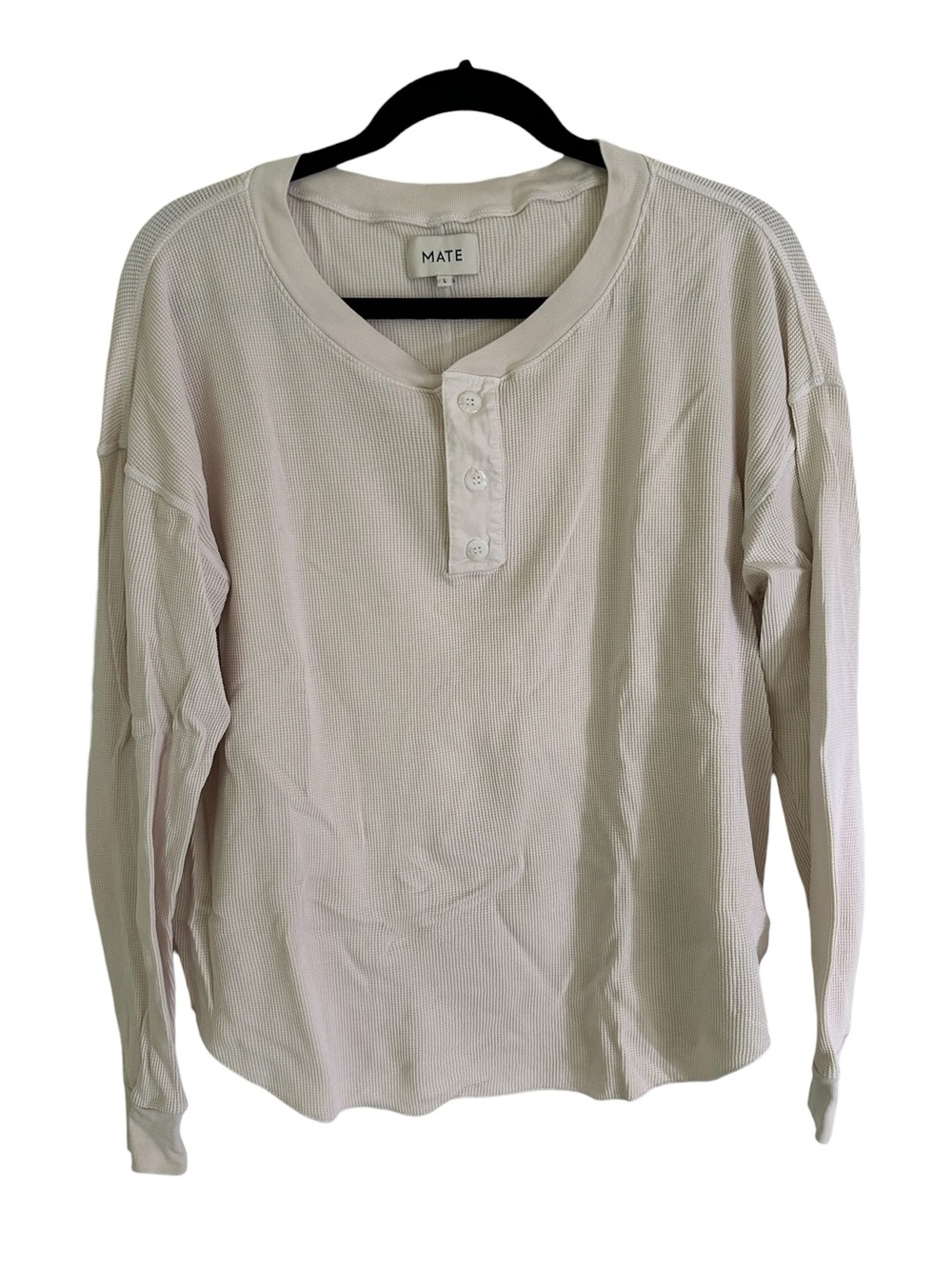 MATE the Label Cream White Organic Cotton Waffle Henley Long Sleeve Top